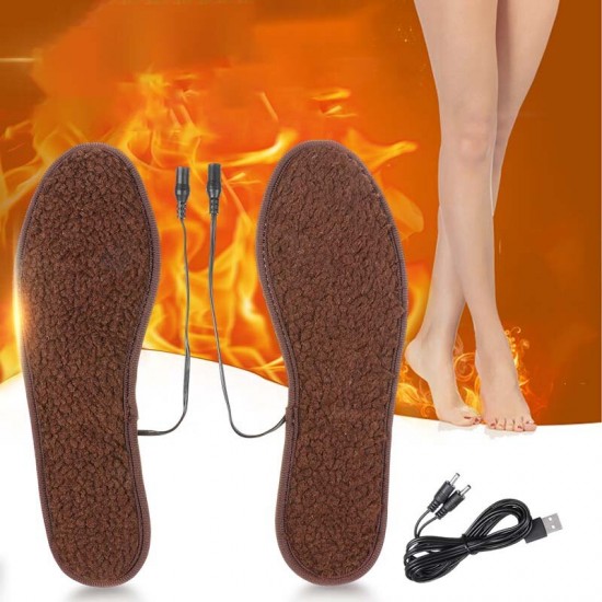 1Pair USB Heated Shoe Insoles Lamb Fleece Electric Foot Warming Pad Feet Warmer Sock Pad Mat Winter Outdoor Sports Heating Insoles Winter Warm