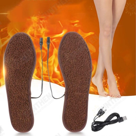 1Pair USB Heated Shoe Insoles Lamb Fleece Electric Foot Warming Pad Feet Warmer Sock Pad Mat Winter Outdoor Sports Heating Insoles Winter Warm