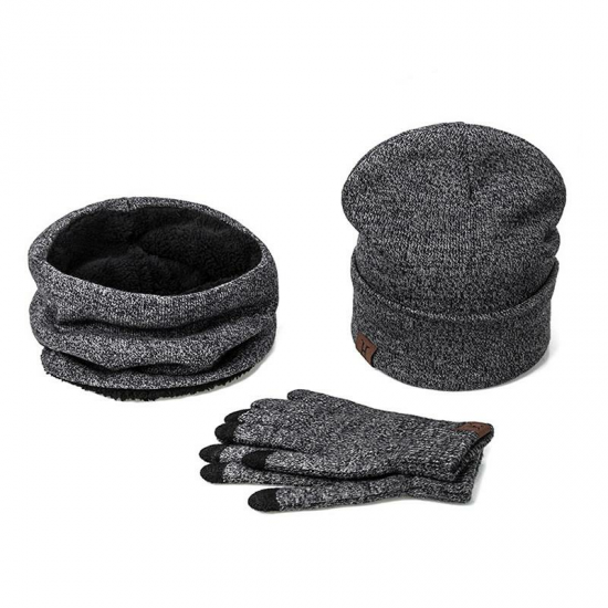 3 Pieces Set Winter Ski Warm And Gloves Cotton Unisex Hat Scarf Gloves Solid For Men Women