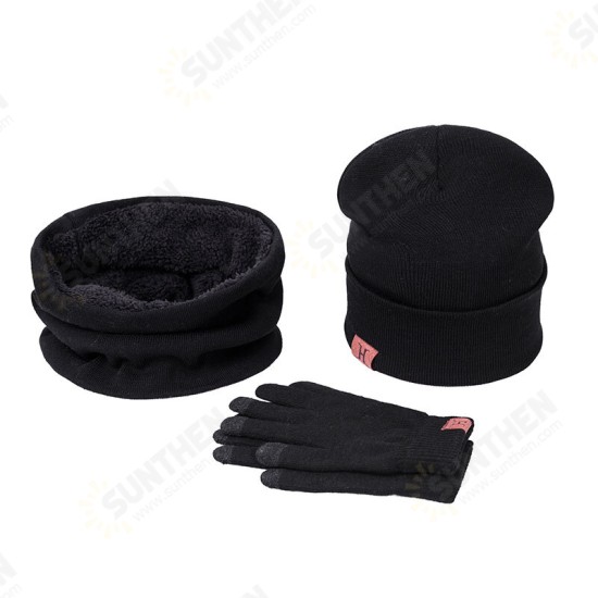 3 Pieces Set Winter Ski Warm And Gloves Cotton Unisex Hat Scarf Gloves Solid For Men Women