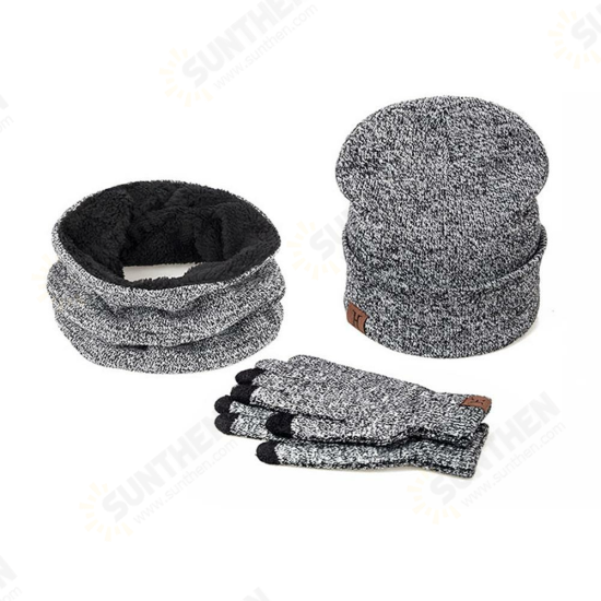 3 Pieces Set Winter Ski Warm And Gloves Cotton Unisex Hat Scarf Gloves Solid For Men Women