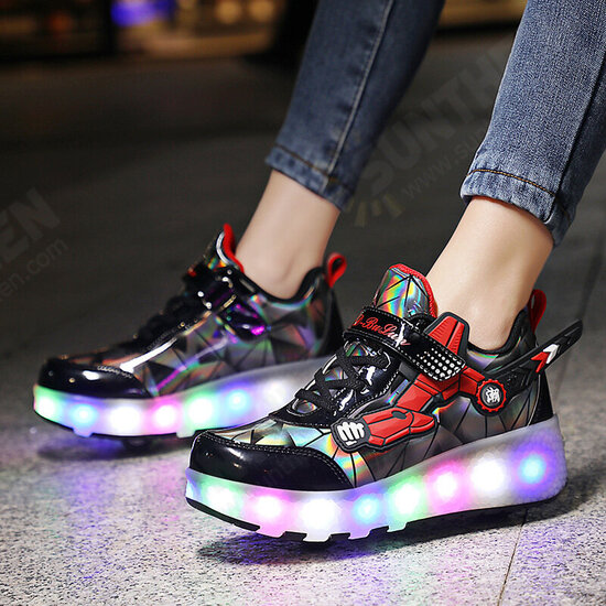 New 2-in-1 Skating Shoes USB Rechargeable Removed LED Wheels Roller Skate Sport Sneakers