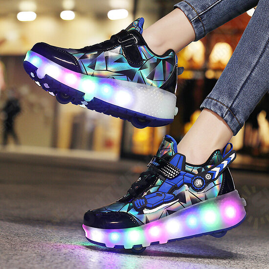 New 2-in-1 Skating Shoes USB Rechargeable Removed LED Wheels Roller Skate Sport Sneakers