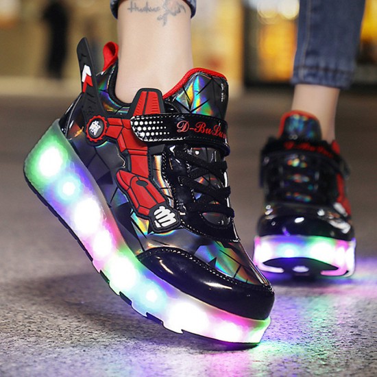 New 2-in-1 Skating Shoes USB Rechargeable Removed LED Wheels Roller Skate Sport Sneakers