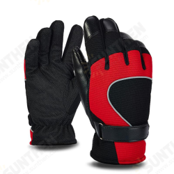 PJ02 Men Winter Windproof Anti-Slip Mittens Gloves Reflective Strip Leather Patchwork Fleece Warm PJ02 Men Winter Windproof Anti-Slip Mittens Gloves Reflective Strip Leather Patchwork Fleece Warm