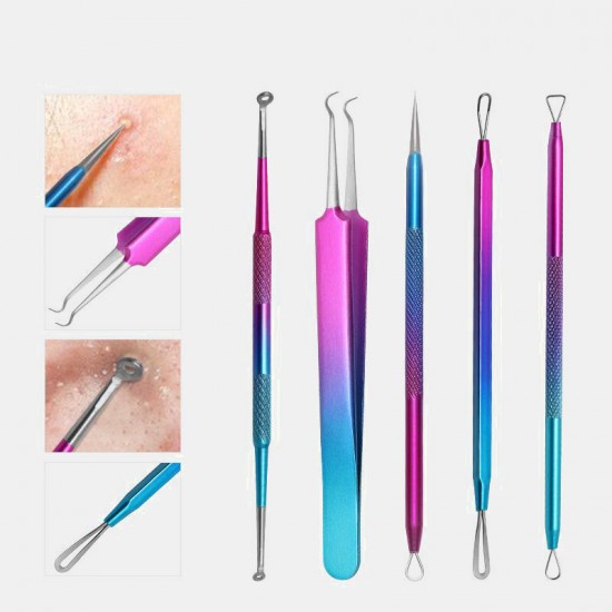 5 Pcs Gradient Acne Remover Tool Set Double-Head Acne Needles Blackhead Removal Face Cleaning Tool