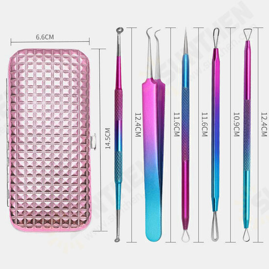 5 Pcs Gradient Acne Remover Tool Set Double-Head Acne Needles Blackhead Removal Face Cleaning Tool