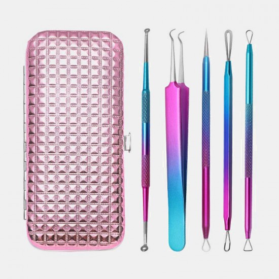 5 Pcs Gradient Acne Remover Tool Set Double-Head Acne Needles Blackhead Removal Face Cleaning Tool