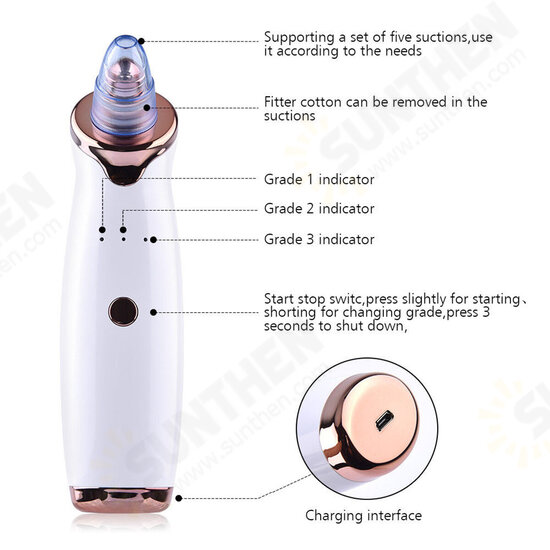 Electric Facial Pore Acne Blackhead Remover Vacuum Suction Diamond Dermabrasion Beauty Machine