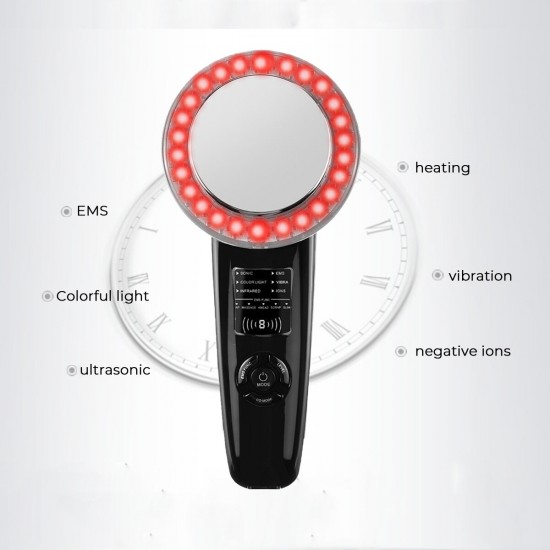 Ultrasonic Slimming Machine 6 in 1 Screen Display Negative Ion Massager Ultrasonic Fat Burning EMS Skin Rejuvenation Far Infrared Heating Vibration Massage Negative Ion Deoiling