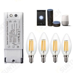 4PCS AC220V E14 4W Dimmable COB LED Candle Light Bulb + Smart WiFi Dimmer Light Switch Work With Amazon Alexa 4PCS AC220V E14 4W Dimmable COB LED Candle Light Bulb + Smart WiFi Dimmer Light Switch Work With Amazon Alexa