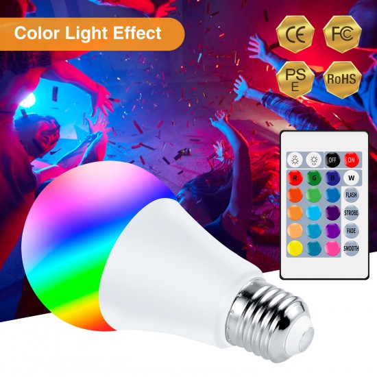 AC-85-265V E27 LED RGBW Light Bulb with Remote Control 4 Dynamic Lighting Modes