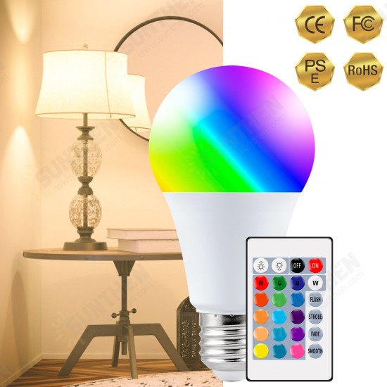 AC-85-265V E27 LED RGBW Light Bulb with Remote Control 4 Dynamic Lighting Modes