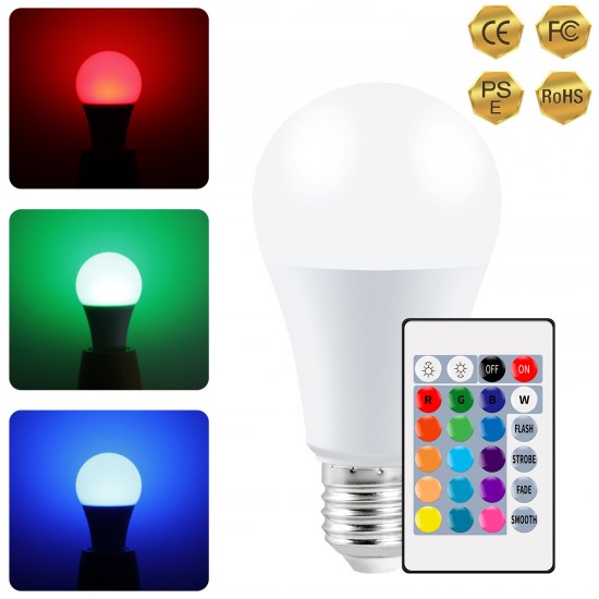 AC-85-265V E27 LED RGBW Light Bulb with Remote Control 4 Dynamic Lighting Modes