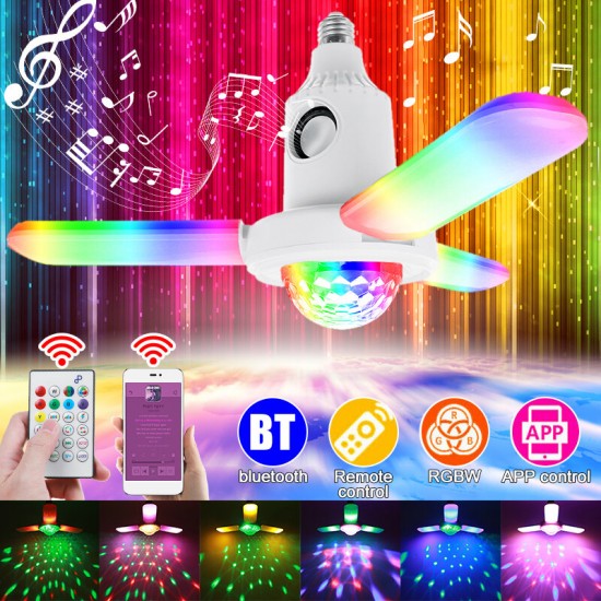 E27 LED Deformable Ceiling Fan Light RGB bluetooth Music Speaker Lamp with Remote