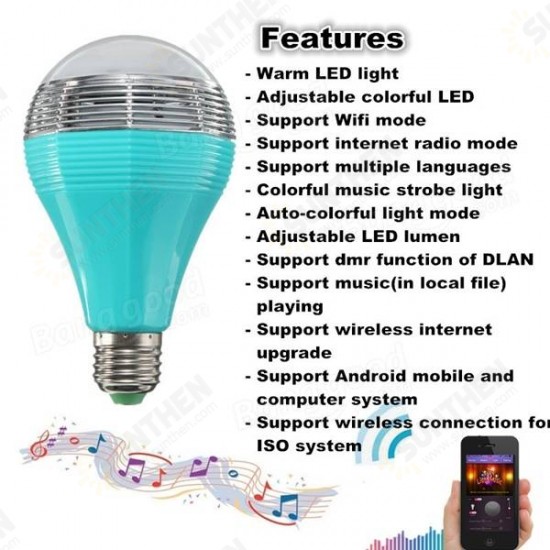 E27/E26 Wifi Control Music Smart Audio Speaker LED Multicolor Bulb Light Lamp AC 90-264V