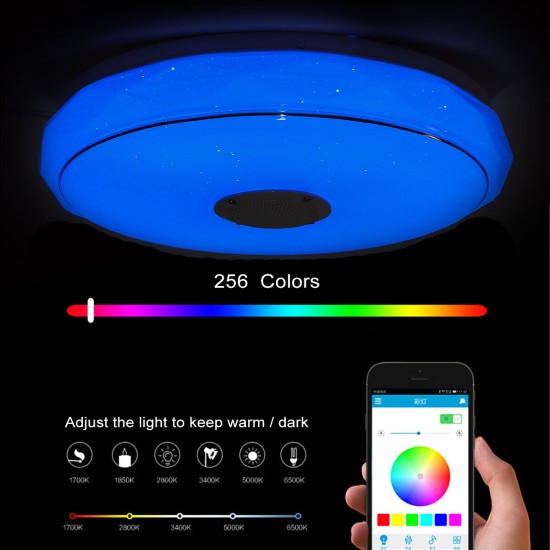 36W 220V LED Ceiling Light 256 RGB Music Speeker Dimmable Lamp APP Remote Bluetooth