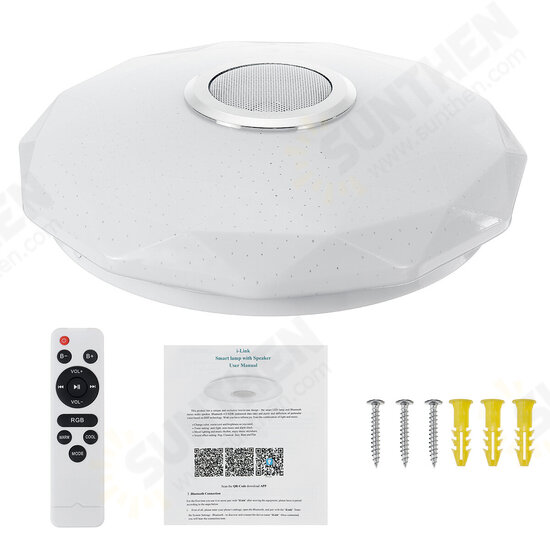 AC180-265V Modern RGBW LED Ceiling Light bluetooth App Music Speaker Lamp + Remote Control