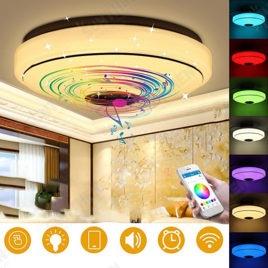 Dimmable RGBW LED Music Ceiling Lights with Bluetooth Speaker Cellphone APP Control Color Changing LED Flush Mount Down Light Fixture AC220V/110~220V