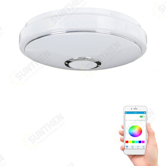 Dimmable RGBW LED Music Ceiling Lights with Bluetooth Speaker Cellphone APP Control Color Changing LED Flush Mount Down Light Fixture AC220V/110~220V