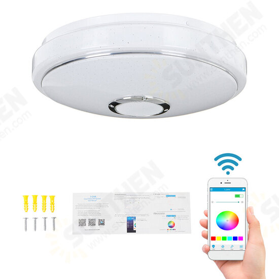 Dimmable RGBW LED Music Ceiling Lights with Bluetooth Speaker Cellphone APP Control Color Changing LED Flush Mount Down Light Fixture AC220V/110~220V