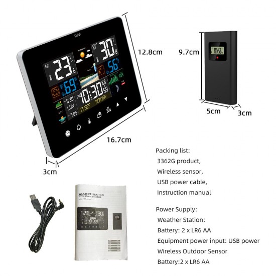 2022 Newest Weather Station Touch Screen Wireless Indoor Outdoor Thermometer Table Clock with Sunrise and Sunset Time Moon Phases and Tides and Mold Risk