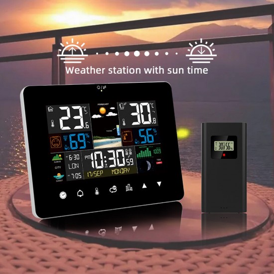 2022 Newest Weather Station Touch Screen Wireless Indoor Outdoor Thermometer Table Clock with Sunrise and Sunset Time Moon Phases and Tides and Mold Risk
