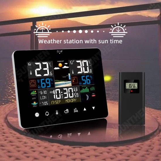 2022 Newest Weather Station Touch Screen Wireless Indoor Outdoor Thermometer Table Clock with Sunrise and Sunset Time Moon Phases and Tides and Mold Risk