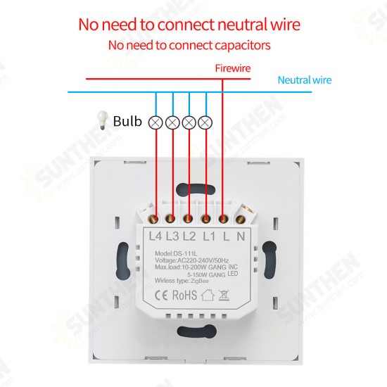 220-240V Tuya ZB Single Fire Zero Shared Smart Touch Switch Wall Panel Lamp Control Work with Alexa Google Home