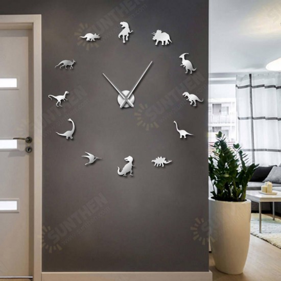 47 Inch Jurassic Dinosaurs Wall Art T-Rex DIY Large Wall Clock Kids Room Decoration Giant Frameless Wall Clock Dino Modern Clock Watch