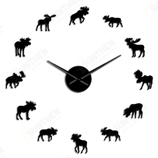 47 Inch Wildlife Moose DIY Giant Wall Clock Moose Silhouette Decorative Frameless Wall Watch Modern Nature Animal Wall Art Hunting Clock