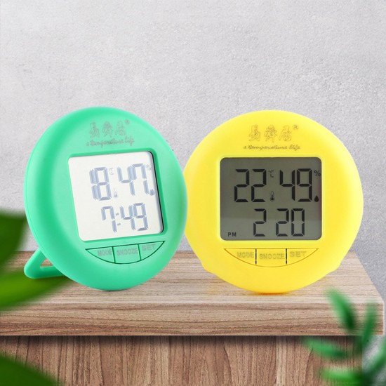 YSJ-1819 Electronic Thermometer Hygrometer Digital Display Temperature Humidity Thermometer Hygrometer Round Household Electronic Alarm Clock