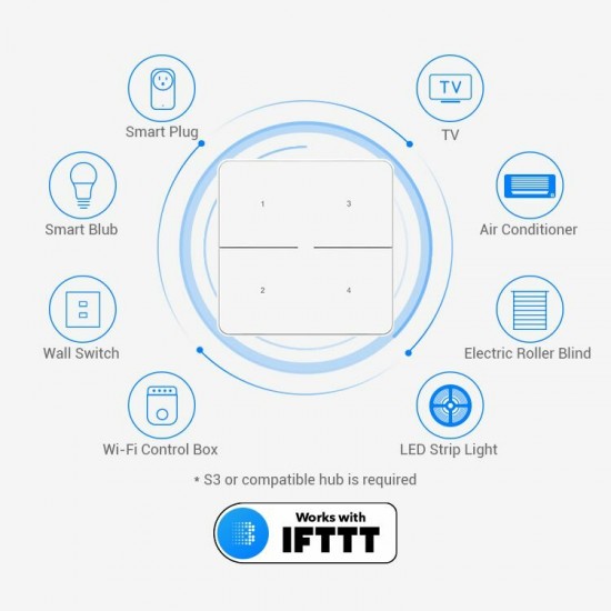 SR3 Smart 4-Key Button Switch Wireless Works With Alexa, Google Home, IFTTT Need S3 Hub