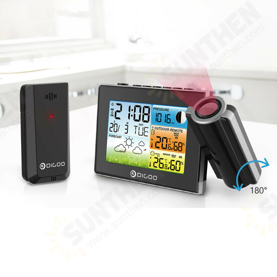 Weather Station with Projection Clock Digital Table Alarm Clock Time Projector Color Thermometer Hygrometer Forecast Comfort Wireless Sensor Weather Station with Projection Clock Digital Table Alarm Clock Time Projector Color Thermometer Hygrometer Forecast Comfort Wireless Sensor