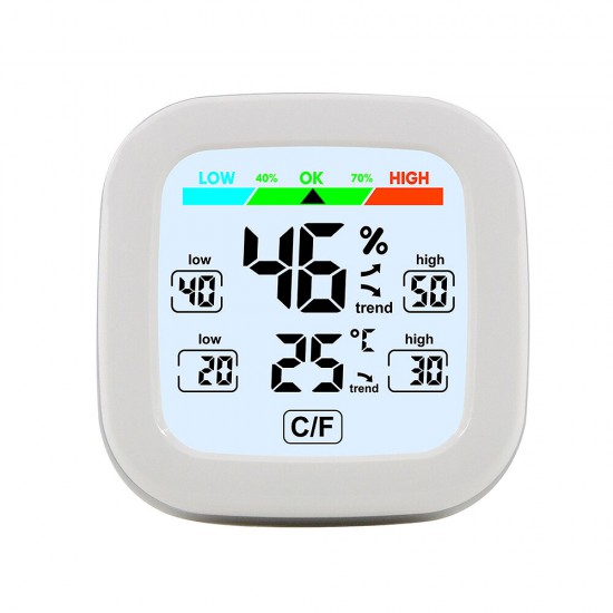 Digital Hygrometer Thermometer Indoor Temperature Humidity Meter Sensor 24H Data Record LCD Display Magnetic Adsorption with Trend Backlight Weather Station