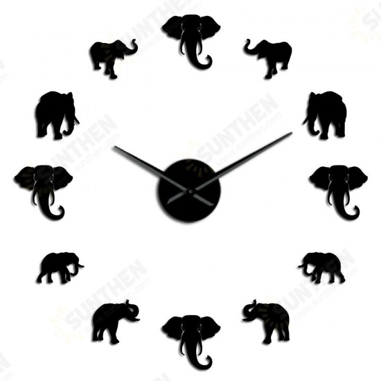 Jungle Animals Elephant DIY Large Wall Clock Home Decor Modern Design Mirror Effect Giant Frameless Elephants DIY Clock Watch