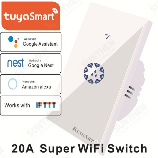 Tuya 20A Smart WIFI Touch Wall Switch Panel EU Standard Remote Control Works with Amazon Alexa Google Home