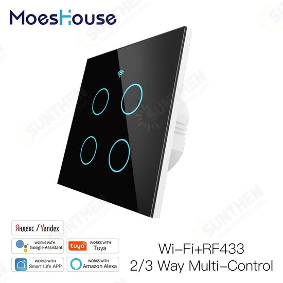 4 Gang WiFi Smart Glass Panel Switch Smart Life/Tuya App Multi-Control Voice Control Works with Alexa Google