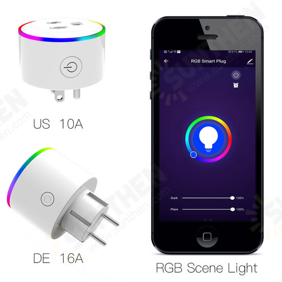 WiFi Smart Plug Wireless RGB Power Socket Smart Life/Tuya App Wireless Remote Control Work with Alexa Google Home