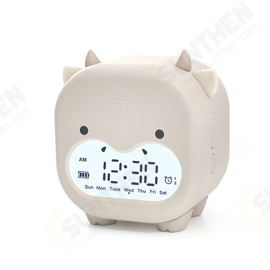 Timing Cow Shape Alarm Clock Digital Creative Electronic Clock Children's Student Voice Report Clock USB Charging