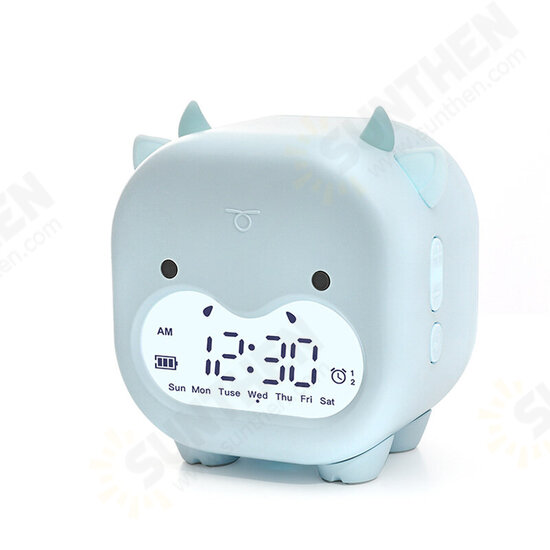 Timing Cow Shape Alarm Clock Digital Creative Electronic Clock Children's Student Voice Report Clock USB Charging