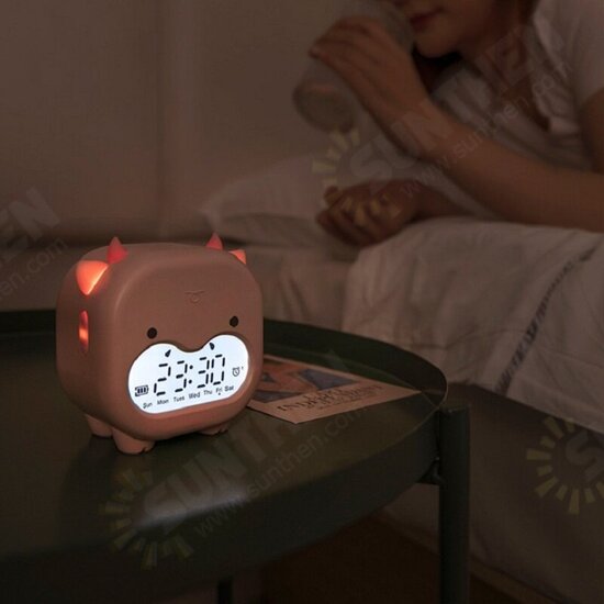 Timing Cow Shape Alarm Clock Digital Creative Electronic Clock Children's Student Voice Report Clock USB Charging