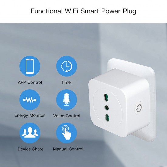 16A Smart WiFi Power Meter Switch Italy Plug Intelligent Energy Controller Remote APP On/Off Control Monitoring Timer Setting Voice Control Device Sharing Energy Saving Socket