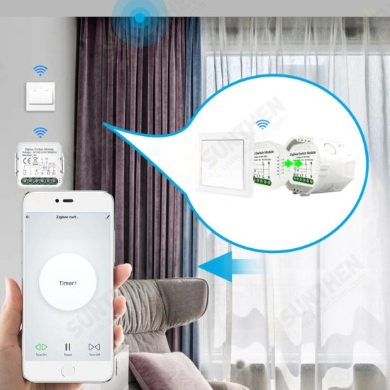 Tuya ZB Smart Curtain On-off Module APP Remote Control Timing Switch Compatible with Amazon Alexa /Google Home