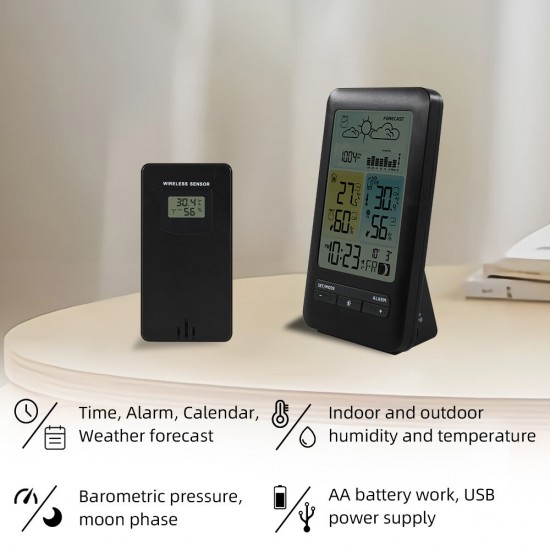 Wireless IR Weather Station Digital Thermometer Hygrometer Meter 24H Air Pressure Monitor Barometer Weather Forecast Alarm Clock