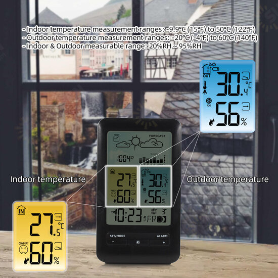 Wireless IR Weather Station Digital Thermometer Hygrometer Meter 24H Air Pressure Monitor Barometer Weather Forecast Alarm Clock