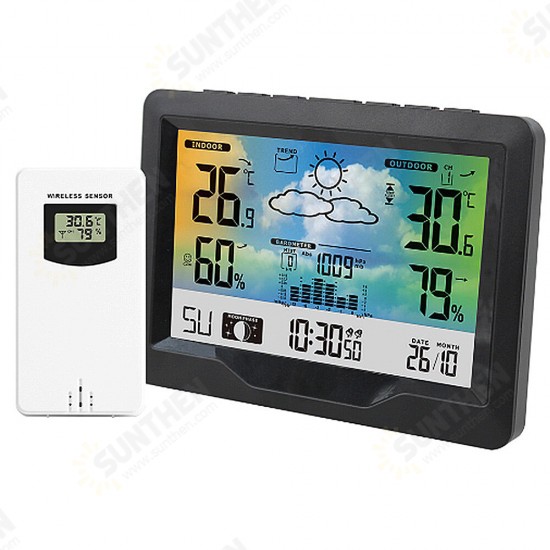 Wireless Weather Station Clock Digital Indoor Thermometer Hygrometer Meter 12H Air Pressure Record Moon Phase Barometer Weather Forecast Temperature Alarm Clock Wireless Weather Station Clock Digital Indoor Thermometer Hygrometer Meter 12H Air Pressure Record Moon Phase Barometer Weather Forecast Temperature Alarm Clock
