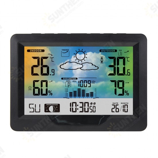 Wireless Weather Station Clock Digital Indoor Thermometer Hygrometer Meter 12H Air Pressure Record Moon Phase Barometer Weather Forecast Temperature Alarm Clock Wireless Weather Station Clock Digital Indoor Thermometer Hygrometer Meter 12H Air Pressure Record Moon Phase Barometer Weather Forecast Temperature Alarm Clock