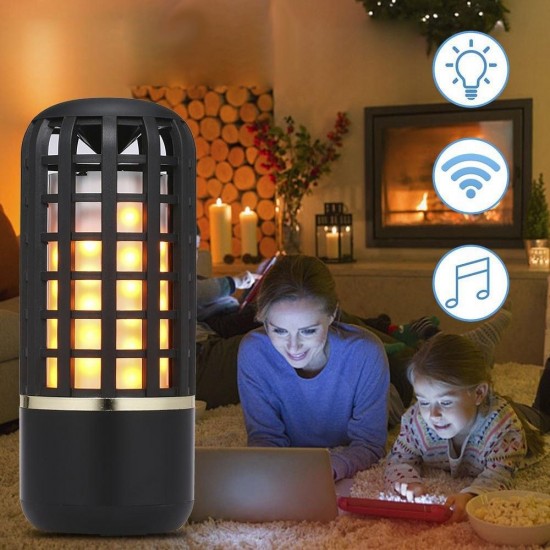 Portable Wireless bluetooth Stereo Speaker Rechargeable Flame Effect Night Light for Indoor Outdoor