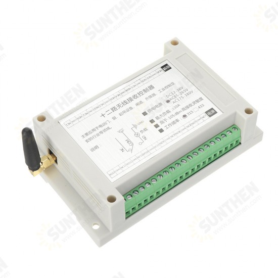 12V-24V 220V 12-way 10A Industrial-grade High-power Wireless Switch Learning Code Switch with 12-key Remote Controller